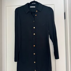 Reformation Black Button-Down Mini Dress with Gold Buttons - Size 4